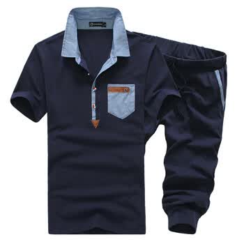 夏天男式韩版休闲短袖<em>套装</em>POLO领运动服<em>中年</em>