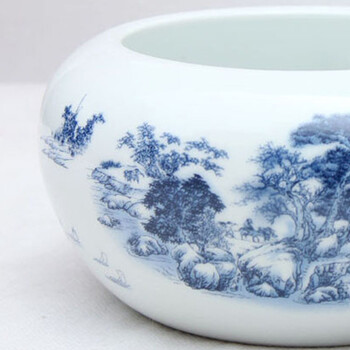 
                                                                                欢畅 景德镇陶瓷鱼缸青花笔洗鱼盆 睡莲乌龟缸 家居摆件客厅装饰                
