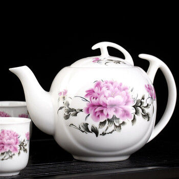 
                                        洁雅杰茶具套装 陶瓷茶具7件套(1茶壶6茶杯)大容量陶瓷茶壶套装 牡丹圆杯                