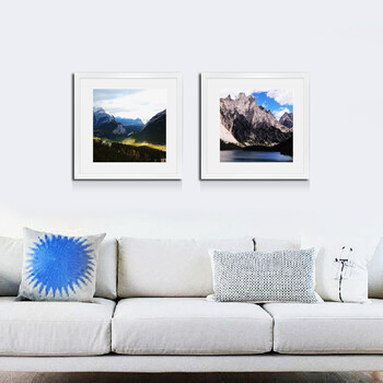 
                                        森朴 现代装饰画简约欧式客厅挂画 书房墙画餐厅壁画 山 摄影风景 3幅1套(ABC) 60*60(黑色框)                