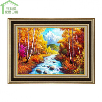 山水画风景挂画客厅装饰画三联无框画玄关油画欧式墙壁挂画中式画sn