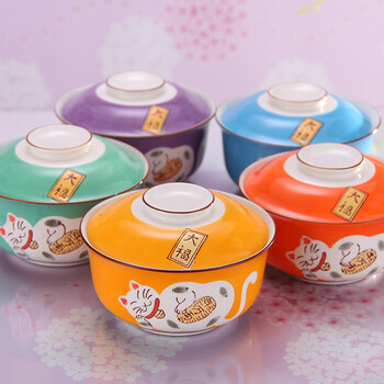 
                                        嘉百福（JIABAIFU） 日式大号泡面碗带盖陶瓷碗可爱创意餐具套装碗方便面碗拉面碗汤碗 柠檬黄                