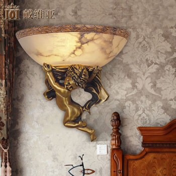 
                                        戴维亚 欧式壁灯云石全铜美式乡村壁灯客厅餐厅灯具复式楼别墅楼梯过道灯饰 天使壁灯40cm向右 云石定制                