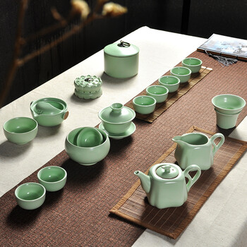 
                                        雅轾茗品 汝窑茶具陶瓷16头功夫茶具汝瓷茶壶茶杯整套红茶套装 多款可选 汝窑茶具16套装款 01                