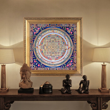 
                                        墙蛙 唐卡坛城图玄关装饰画竖版现代中式餐厅墙画走廊过道壁画挂画 B款金色画框 外框尺寸75cmX75cm                