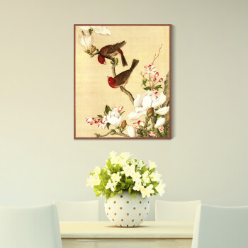 Timax客厅装饰画中式实木有框画 郎世宁花鸟画 客厅背景画玄关壁画餐厅挂画新中式别墅喷绘 喜上枝头-三联 60*80cm高档实木有框画35mm厚