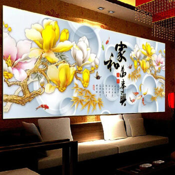 皇室珍品蒙娜丽莎客厅十字绣新款家和万事兴花开富贵玉兰花花卉大幅系列精准印花十字绣 加大版9CT丝线印花 4股绣 2.3米