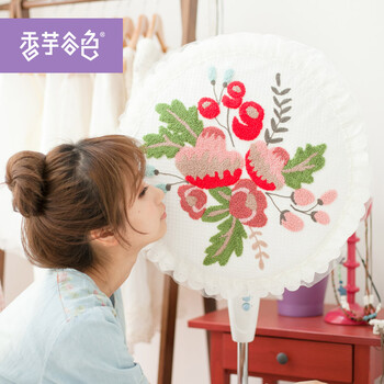 香芋谷色 新款风扇防尘罩 香芋谷色鲁绣落地扇罩子 田园布艺电风扇罩 白色风扇罩48*48cm