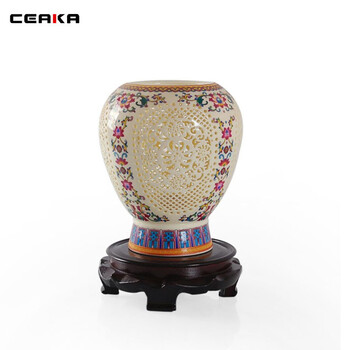 CEAKA 装饰台灯 镂空陶瓷灯 卧室台灯床头灯 书房灯 中式复古 红花金钟  LTD14