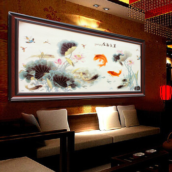 
                                                            欢畅现代中式客厅装饰画挂画摆件景德镇陶瓷连年有余瓷板画                