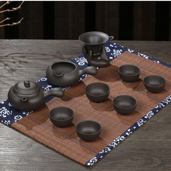 云品家居 整套茶具紫泥 紫砂茶具套装整套陶瓷西施横把壶紫砂功夫茶具 黑横把套餐