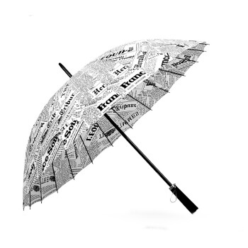 
                                        ansun 晴雨伞手开商务直杆伞24骨钢架骨晴雨两用伞防紫外线创意怀旧复古报纸伞 24骨白底黑字                
