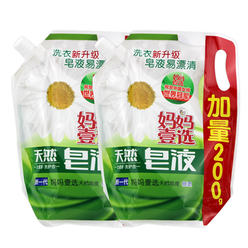 妈妈壹选天然皂液倍柔清香洗衣液1kg*2袋 洗护合一