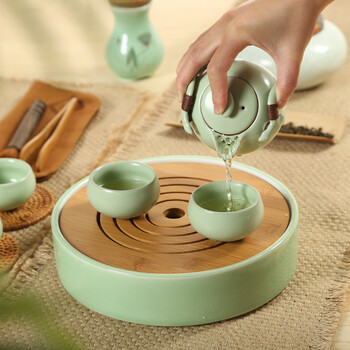 朴家日式茶盘 干泡台 陶瓷茶盘功夫茶具陶瓷茶海储水式重竹茶盘