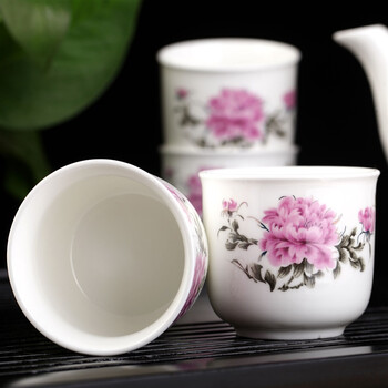 
                                        洁雅杰茶具套装 陶瓷茶具7件套(1茶壶6茶杯)大容量陶瓷茶壶套装 牡丹圆杯                