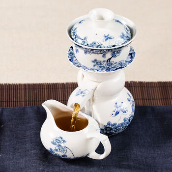 
                                        华盛和茶具套装 整套功夫茶具套装 半自动流水陶瓷套装11头 全手工青花瓷茶具套装 蝶恋花套装1                