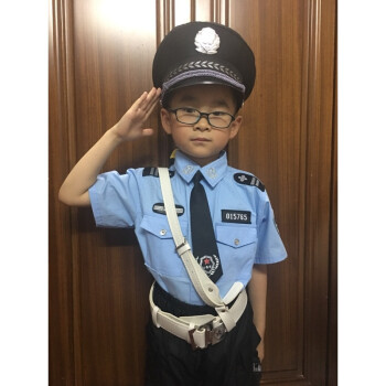 小交警演出服小军装黑猫警长套装 小警察男短衬衣长裤帽子领带腰带 送