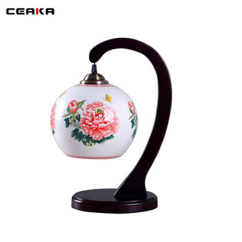 CEAKA 装饰台灯 陶瓷灯 卧室台灯床头灯 书房灯 中式灯架 薄胎 福字牡丹 BTD13