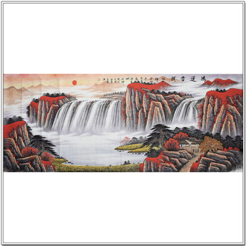 4米流水生财 平步青云《鸿运当头》聚宝盆靠山风水画
