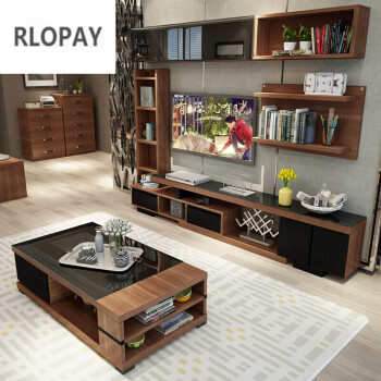 rlopay 新品北欧现代客厅家具影视电视柜茶几钢化玻璃简约电视墙组合