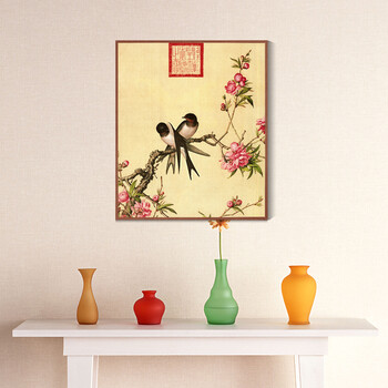 
                                        凝美 现代中式客厅装饰画 中国名家郎世宁画 实木有框画 沙发背景墙挂画餐厅画花鸟 郎世宁花鸟三联组合 30*40cm实木有框画35mm厚                