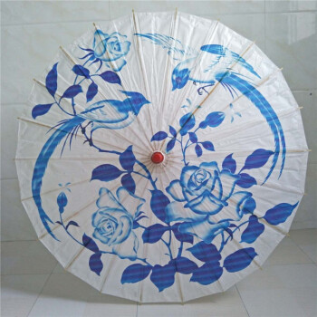 油纸伞青花瓷牡丹工艺伞拍照摄影道具伞中国风吊顶装饰伞 天蓝色 青花
