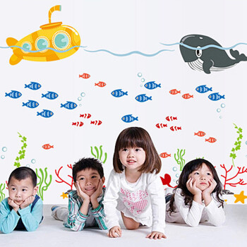 
                                        橘子燕 潜艇鲸鱼海洋世界可移除卡通墙贴纸 儿童房客厅卧室幼儿园装饰贴画 潜艇鲸鱼                