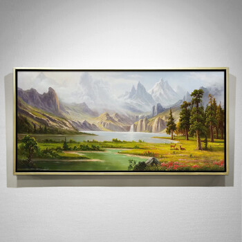 恒美手绘油画定制欧式山水画风景画美式挂画鹿客厅壁画玄关装饰画 框7