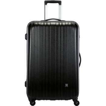 SUISSEWIN拉杆箱万向轮行李箱时尚竖纹大容量旅行密码托运箱24吋黑SN1251I