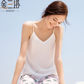 金三塔女士背心吊带真丝100%桑蚕丝真丝v领吊带小衫ysf8b502 白色8100