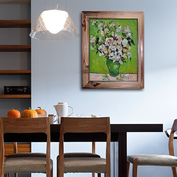 梵高 瓶子中的玫瑰花 手绘油画欧式花卉静物有框画 名画玄关卧室 印象斑斓 有框画-A款 50X60cm-画芯尺寸
