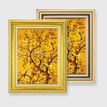 
                                        森朴 欧式客厅沙发背景墙装饰画 金色花鸟挂画三联画富贵招财大尺寸壁画 奢华金框3件套 55*70                