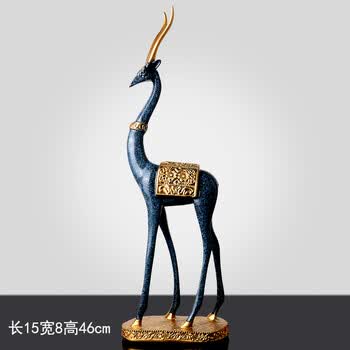 欧式客厅酒柜装饰品玄关电视柜摆件家居饰品创意鹿摆饰品摆设 蓝金色