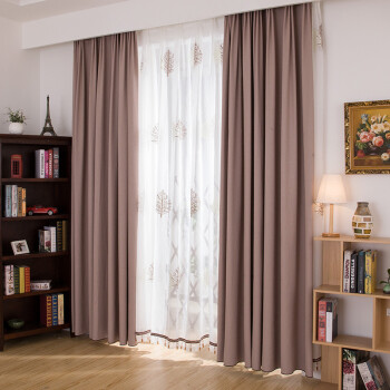 遮光布现代简约客厅卧室定制窗帘成品绣花纱帘 a5卡其色 3宽x2.