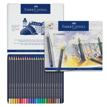 辉柏嘉（Faber-castell）油性彩铅笔24色专业手绘美术生专用蓝铁盒彩色铅笔GoldfaberAqua系列114724美术生专用写生画画笔