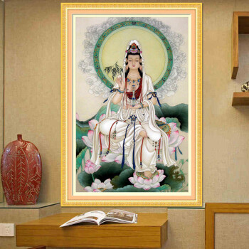 
                                        5d钻石画满钻观音菩萨钻石十字绣客厅新款玄关DIY装饰画西方三圣圆钻满钻钻石绣坐莲观音 5D炫彩实色圆钻 满钻 小版【53x84cm】                
