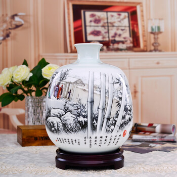 瓷博 景德镇陶瓷花瓶摆件工艺品 创意客厅家居装饰瓷瓶瓷器三顾茅庐雪景人物