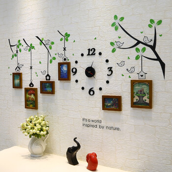
                                        维佳 小鸟钟表相框墙 挂墙创意组合实木照片墙 卧室儿童房 餐厅相片墙 三色混搭+卡通画芯                