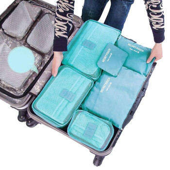 四万公里 旅行收纳袋防水行李分装整理包 旅行套装出差衣物收纳整理袋内衣收纳包 6六件套装 SW1003 蓝色