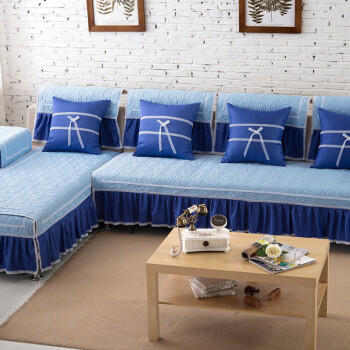 布艺套装 沙发垫 坐垫 沙发套 沙发巾 四季款时尚撞色沙发垫 湖蓝色