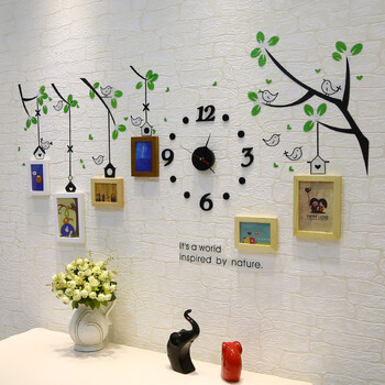 
                                        维佳 小鸟钟表相框墙 挂墙创意组合实木照片墙 卧室儿童房 餐厅相片墙 三色混搭+卡通画芯                