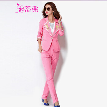 卡蒂弗2015秋装新款时尚休闲女西服职业套装 2688 浅灰色 XL