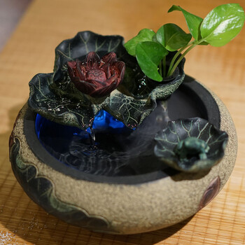 匠心坊 流水摆件办公桌客厅迷你水景喷泉风水轮夏荷