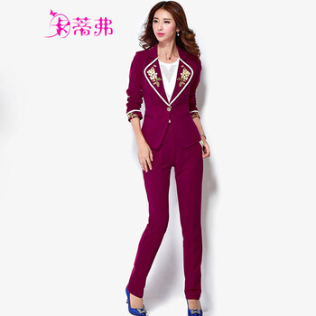 卡蒂弗2015秋装新款时尚休闲女西服职业套装 2688 浅灰色 XL