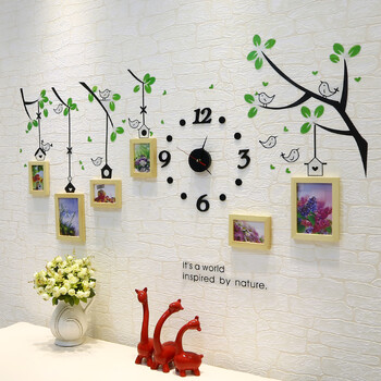 
                                        维佳 小鸟钟表相框墙 挂墙创意组合实木照片墙 卧室儿童房 餐厅相片墙 三色混搭+卡通画芯                