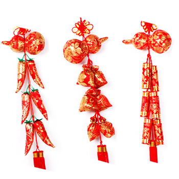 中国结香包挂件春节鞭炮葫芦挂饰过年辣椒装饰年会年货家居喜庆装饰 装饰挂件一根装 A款 葫芦挂6个香包