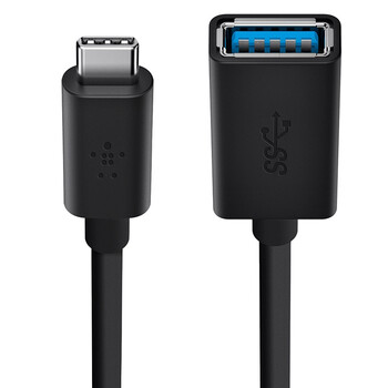 贝尔金belkin 10Gbs/秒高速数据传输USB3.0,USB-C转USB-A充电/同步连接线,12厘米,黑色F2CU036btBLK