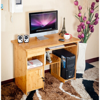 楠竹实木电脑桌带抽屉家用台式写字办公桌写字桌书桌电脑台 100cm