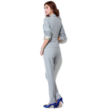 卡蒂弗2015秋装新款时尚休闲女西服职业套装 2688 浅灰色 XL