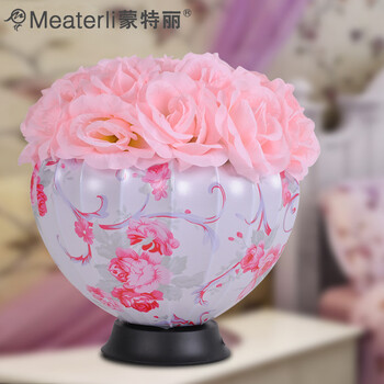 蒙特丽浪漫温馨布艺灯饰灯具6095 粉红色玫瑰花客厅台灯 卧室台灯装饰灯(B) 6095